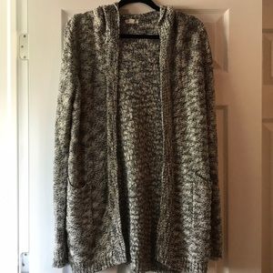 Hooded black grey and white cardigan with pockets